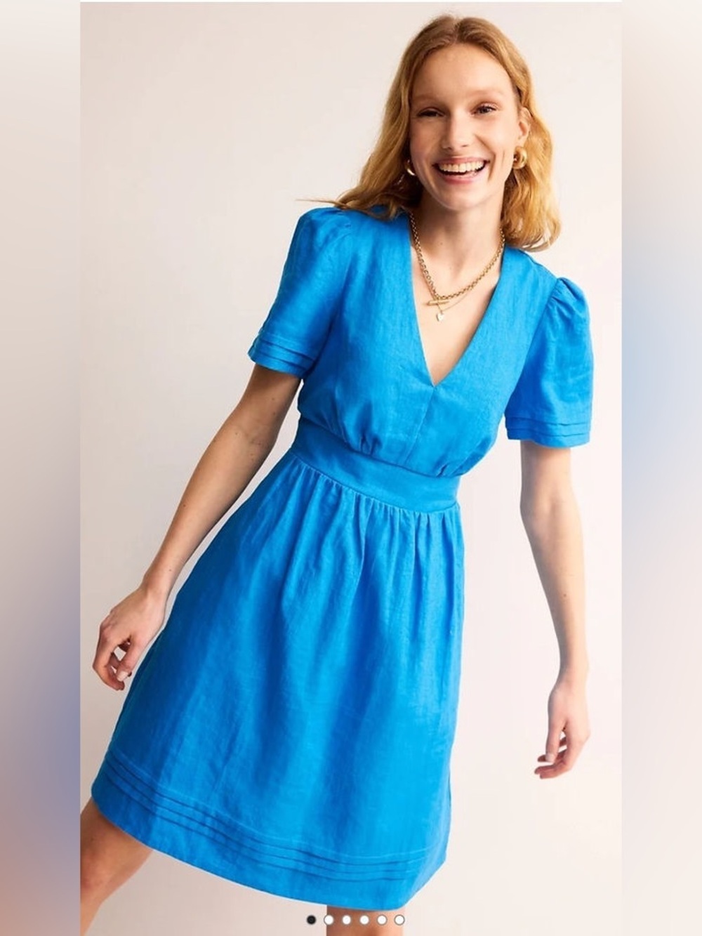 Boden Eve Linen Short Dress Brilliant Blue Size 4r - Picture 3 of 7